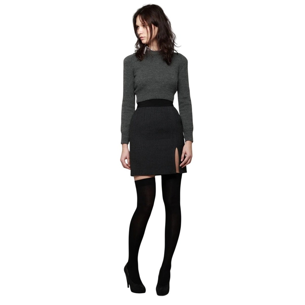 DESIGNER Carven Charcoal Grey Wool Blend Straight Slit Mini Skirt epic chic 46 L